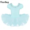 Dancewear filles à manches courtes Ballet danse Tutu robe enfants gymnastique justaucorps scène Performance Dancewear Costume 230520