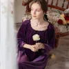 Women's Sleepwear Luxury Velour Female Lingerie Nightgown Full Sleeve Nightdress Women Vintage Princess Ruffles Long Nightwear Dress