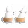 Jewelry Pouches Bamboo White PU Fingertip Oblique Cone Ring Display Stand Case Holder Showcase Storage