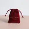 Bijoux 100 pcs / lot marque personnalisée Velvet DrawString Small Gift Bag Organisateur d'organisateur d'emballage Pouchage Favors Favors Party Candy Sac