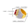 Кластерные кольца хип -хоп золото, покрытый человеком эсиген на кубический цирконий красный драгоценный драгоц