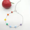 Bangle 1pc Fashion Opal Rainbow 7 Colors 4mm Opal Bead Armband Opal Round Ball/Beads Armband med 925 Silver O Chain/Box Chain