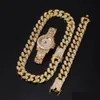 Другие ювелирные наборы 3pcs/set Men Hip Hop Iced Out Bling Bracelets Bracelets Посмотрите на кубинские сети связки ожерелья ожерелья Hiphop Drop Drow Dh8vi