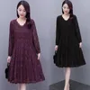 Casual Dresses Spring Autumn Clothing Temperament Black Long Sleeve All-Match Lace Dress Women Large Size Mid-Calf Vestidos 5xl E296