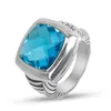 Solitatire Ring for Women Men 14mm Blue Cubic Zirconia Statement Ring Stylish Chic Twsit Design Glossy Ring Jewelry