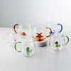 Tumblers 400ml Creative 3D Glass Mug Cute Cartoon Animal Cup With Handle Coffee Milk Tea Breakfast Cups Novelty Gifts 230520