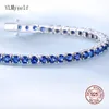 Pulseira pura de prata pura 1520 cm Bracelete de tênis PAVE 3 mm Montana azul semi precioso safira linda jóias 925 para mulheres/homens