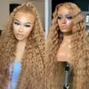 Transparent Lace Honey Blonde Lace Front Wig Water Wave Human Hair Wigs Kinky Curly Hair Synthetic Wig Preplucked Hairline perruque femme