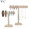 Boxes Luxury Bamboo Wood Jewelry Bracelet Necklace Watch Display Stand Holder Tbar Jewelry Packaging Necklace Display Rack