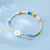 Bangle WANTME Smile Rainbow Bangle 925 Sterling Silver Cute Steel Pipe Bead Charm Bracelet for Women Girlfriend Birthday Jewelry Gift