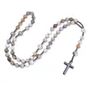 Pendant Necklaces Natural Bamboo Leaves Agate Catholic Christ Rosary Bead Long For Women Men Hematite Cross Necklace