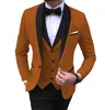 남자 정장 mens 3 stuk 블랙 숄 리버스 캐주얼 브루드 gom 흡연 voor bruiloft kostuums mannen 2023 (Blazer Vest Broek)