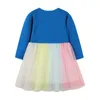 Flickans klänningar hoppande mätare säljer barns bomullsprinsessklänning Rainbow Print fickor Skolflickor Fashion Clothers Toddler Costume 230520