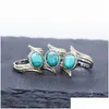 Anelli a fascia Vintage Personalizzato Piuma Turchese Anello Gioielli di moda Colore argento per le donne Dito Consegna goccia all'ingrosso Dhazr