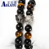 Bracelet Ailatu Bijoux 10 Pièces En Gros 10mm Naturel Facettes Noir Onyx Pierre avec Micro Pave CZLeopard Bracelets pour Cadeau Pour Hommes