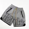2023 Rhude Designer Men Shorts Summer Fashion Beach Pants High Quality 2022 Men's Liner 3m Reflective-coated Pill Zip Boxing Mens Grey Pull Rope Sports 2 in 1