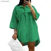 Casual Dresses Plus Size 5XL Women Shirt Dress Solid Color Turn-down Collar Summer Mini Dress Lady Casual Loose Irregular Beach Dress Vestidos L230520