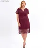 Casual Dresses 2022 New Women Plus size Dress Solid Purple Short Sleeve Large Big Plussize V-neck Clothes clothing Casual Wear For Female Suits L230520
