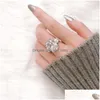 Solitaire Ring Sparkling Jóias vintage Casal Rings 925 SERLING SIER Big Oval Cut Diamond Women Wedding Bridal Set Get Deliv Deliv Dhvun