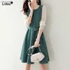 Casual Dresses Spring Autumn Elegant Fashion Solid Color Women's Clothing Patchwork Belt Slender Dresses Grace Trend Korean A-line Skirt 2022 L230520