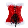 Bustiers Korsetts Bustier Dessous Top Korsett Frauen Sexy Träger Weiße Feder Burlesque Lace Up Dessous Für Weihnachten Santa Kostüm