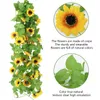 Fleurs décoratives guirlande de tournesol en soie artificielle 260cm/8.5ft tournesol jaune avec des feuilles vertes pour la décoration de Table de mariage