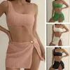 Kvinnors badkläder 3st/set backless linjer textur bikini kjol set en axel bh hög midja trosor sexig elastisk push-up