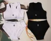 Bikini da donna Set lettere ricamate in cotone Costume da bagno estivo perizoma da vacanza Costumi da bagno donna sexy Mix tinta unita colore bianco nero