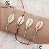 Handgemaakte ketting Gevlochten de gelukkige charmekaart Wax touw Natuurlijke shell armband voor vrouwen mannen mode verstelbare sieraden cadeau druppel deliv dhusy