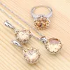 Ensembles de bijoux en argent 925 pour femmes, cadeau d'anniversaire, Champagne, zircone cubique, cristal blanc, bague, boucles d'oreilles, pendentif, collier