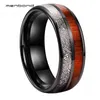 Rings Black Tungsten Carbide Ring for Men Women Wedding Band Dome Band Koa Wood Bright Meteorite Inlay 8MM Comfort Fit