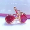 Stud Earrings 585 Purple Gold Simple Water Drop Ruby For Women Classic 14K Rose Light Luxury Engagement Jewelry