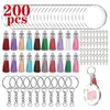 Polish 200 Pcs Acrylic Keychain Blanks Kit with Key Rings Jump Rings Round Clear Discs Circles Colorful Tassel Pendants for DIY