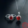Ensembles Modian véritable solide 925 en argent Sterling coeurs ensembles bijoux bague rouge collier de mariage pendentif en cristal chaîne de mode pour les femmes
