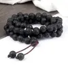 Strand 8mm perline fatte a mano bracciale da uomo collana classica in pietra lavica nera naturale per regalo di gioielli da donna con ciondolo Buddha Yoga