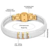 팔찌 핫 블랙 흰색 세라믹 팔찌 남자 여자 316L 스테인레스 스틸 크리스탈 라인 스톤 골드 브레이슬릿 핸드 체인 보석 시계 걸쇠