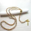 Hänghalsband Cottvocatholic Gold Color Christ Jesus Cross Halsband Transparent brun radband med pärlskedjededare