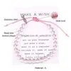 Sensibilisation aux brins de cancer du sein perlé bracelet à breloques en perles de verre océan clair avec faire une carte de souhaits pour les femmes réglable à la main Wo Dhu9B