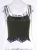 Femmes Débardeurs Camis InsDoit Y2K Dentelle Garniture Patchwork Gothique Tops Femmes Sexy Grunge Mushroom Print Lingerie Bustier Spaghetti Strap Crop Top Emo 230519