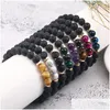 Beaded 8Mm High Quality Natural Black Volcanic Stone Beads Charm Bracelet For Men Handmade Elastic Tiger Eye Tbracelet Fashion Jewel Dhxnj