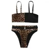 Damen-Bademode, Damen-Badeanzug, Leoparden-Bikini-Set, Schwimmen, lange Boardshorts, Damen, mit Unterteil