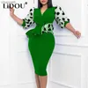 Casual Dresses Autumn Winter New Polka Dot Printed Plus Size Dress Women Three Quarter Sleeve Bag Hip Lady Pencil Skirt Sexy Fashion Robe Femme L230520