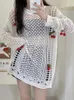 Women's Sweaters Cherry Loose Knit Tops Spring Summer Vintage Sexy Transparent Beach Cover Up Hollow Out Crochet Lace Women Long Sleeve