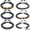 Kralen 6pcs Classic Blue Tiger Eye Natural Stone Strands armbanden verstelbare maat 8 mm 10 mm gevlochten Onyx armband Men vrouwen paar J Dhmeg