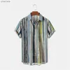 T-shirts voor heren 2022 Etnische stijl gestreepte nieuwe nieuwe heren met korte mouwen Hawaiiaans shirt Gedrukt Casual Shirt Losse versie Retro Rapel Halter