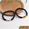 Beaded 8Mm High Quality Natural Black Volcanic Stone Beads Charm Bracelet For Men Handmade Elastic Tiger Eye Tbracelet Fashion Jewel Dhxnj