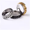 Band Rings vintage Cadeia de aço inoxidável girando anel de inquietação anti ansiedade personalizada para homens homens Trendy Jewelry Gift preto sliv dhhui