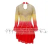 Vêtements de scène glace patinage artistique robe filles femmes jaune Performance enfants Ballet danse jupes rythmique justaucorps enfant