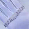 925 Sterling Srebrna mrożona biżuteria 10 mm dwa rzędowe moissanite kubańska bransoletka vvs moissanite link kubańska bransoletka