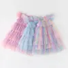 Mädchen Kleider Mädchen Tüll Super Fee Prinzessin Kleider Fliegenärmel Regenbogen Stern Pailletten Kuchen Kleid Kinder Mesh Puffy Geburtstag Party Vestidos 230520